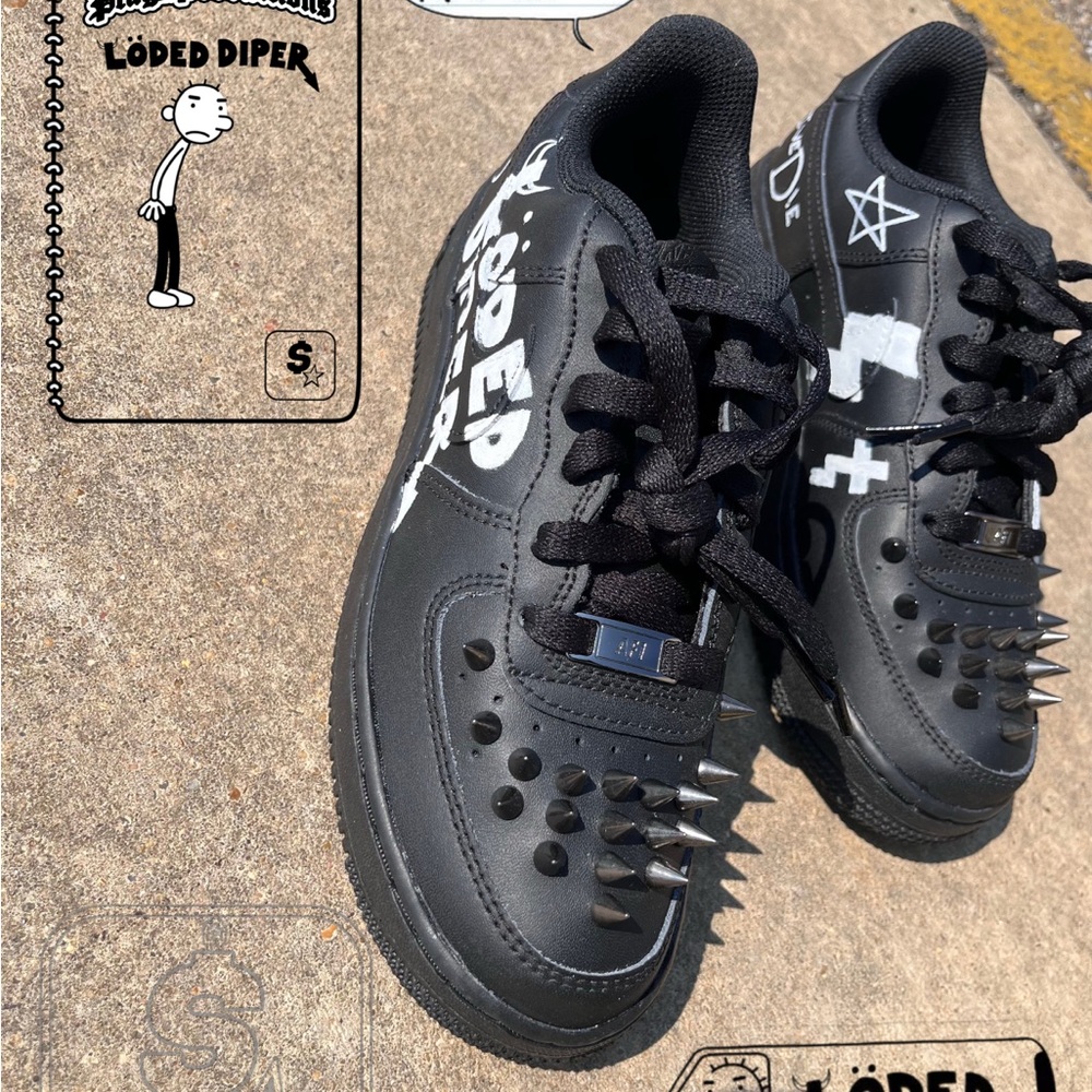 Kids Custom Nike Löded Diper AF1 Black Spiked Shoes